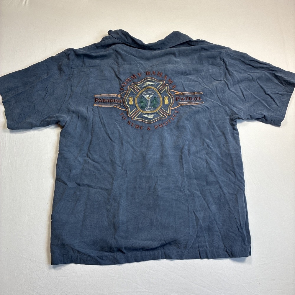 Tommy Bahama Button Up 100% To Surf And Protect In Paradise Embroidered Large L